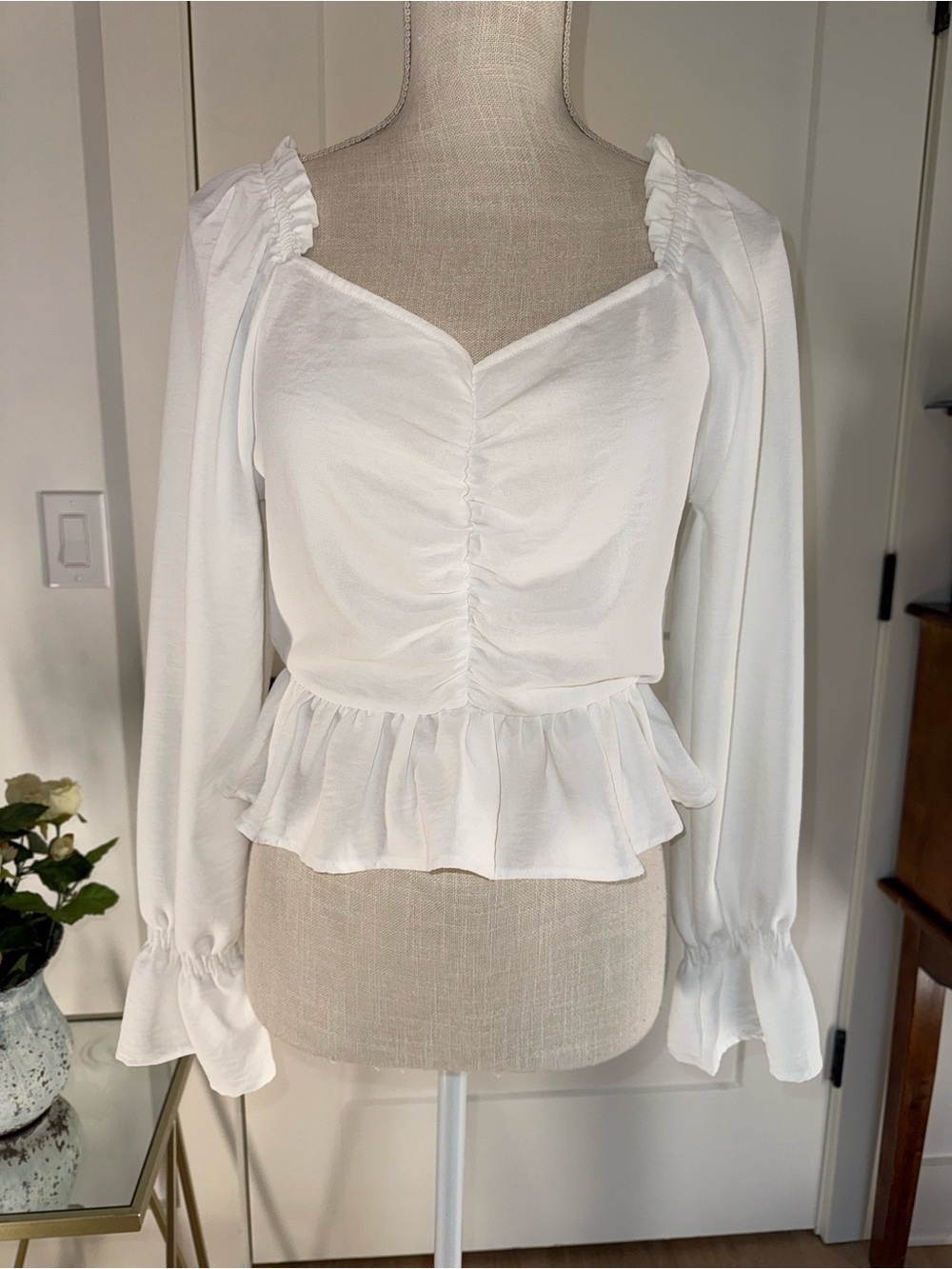 Altar’d State White Ruched Peplum Blouse NWT Size Small Cottagecore